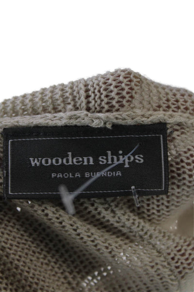 Wooden Ships Womens Long Sleeves Wrap Sweater Light Beige Cotton Size Medium