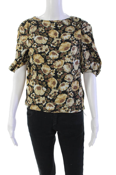 Nation Los Angeles Womens Floral Print Blouse Black Brown Size Extra Small