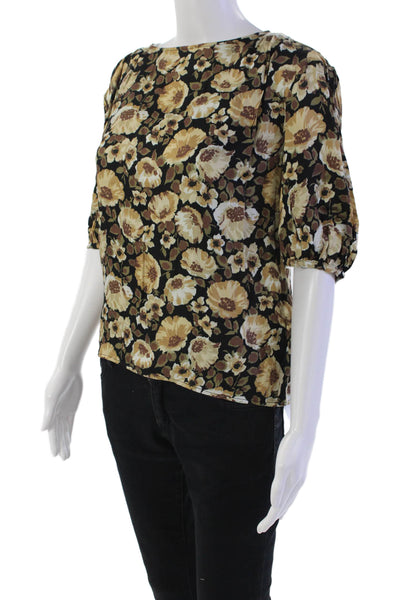 Nation Los Angeles Womens Floral Print Blouse Black Brown Size Extra Small