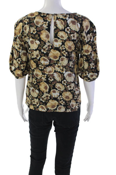 Nation Los Angeles Womens Floral Print Blouse Black Brown Size Extra Small