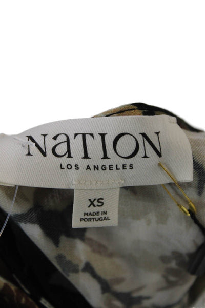 Nation Los Angeles Womens Floral Print Blouse Black Brown Size Extra Small