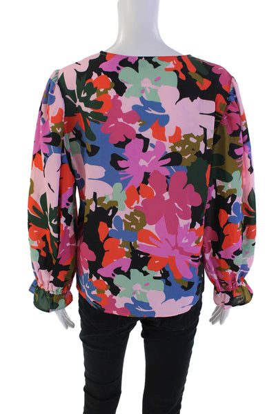 Crosby By Mollie Burch Womens Abstract Floral V-Neck Blouse Multicolor Size M
