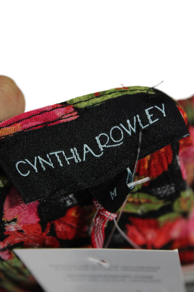 Cynthia Rowley Womens Floral Print Sleeveless Ruffled Sleeve Blouse Black Size M