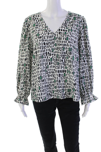 Crosby By Mollie Burch V-Neck Gathered Cuff Long Sleeve Blouse White Size L