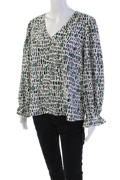 Crosby By Mollie Burch V-Neck Gathered Cuff Long Sleeve Blouse White Size L