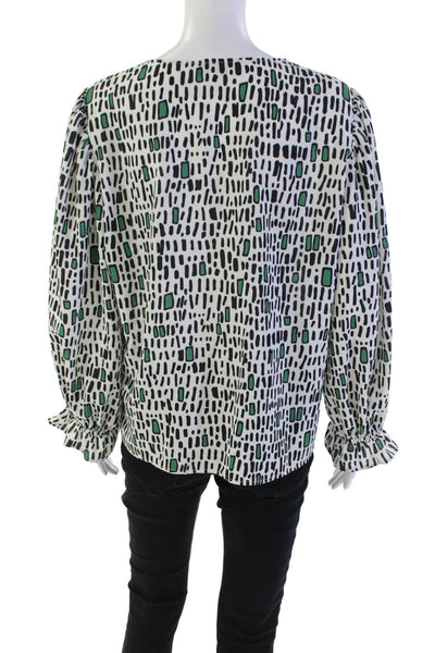 Crosby By Mollie Burch V-Neck Gathered Cuff Long Sleeve Blouse White Size L