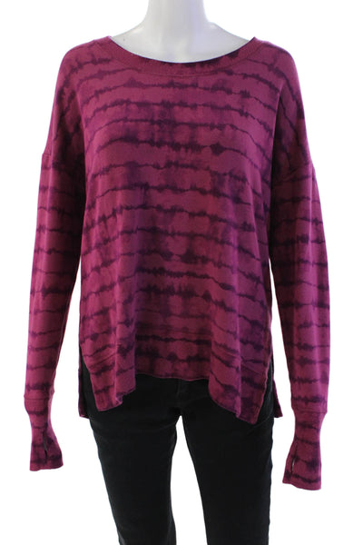 Athleta Womens Cotton Round Neck Long Sleeve Knit Camo Print Sweater Pink Size M