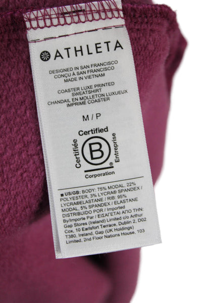 Athleta Womens Cotton Round Neck Long Sleeve Knit Camo Print Sweater Pink Size M
