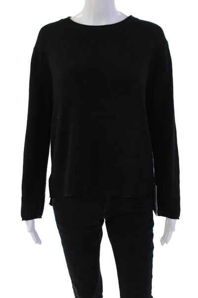 Ella Moss Womens Long Sleeve Scoop Neck Side Slit Sweater Black Size Extra Small