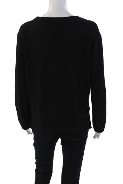Ella Moss Womens Long Sleeve Scoop Neck Side Slit Sweater Black Size Extra Small