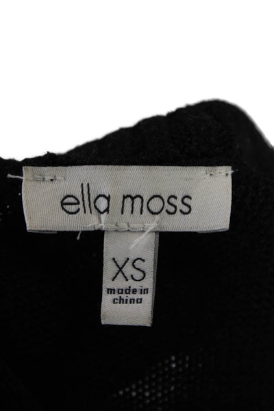 Ella Moss Womens Long Sleeve Scoop Neck Side Slit Sweater Black Size Extra Small