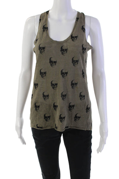 Skull Cashmere Womens Skull Print Sleeveless Scoop Neck Knit Top Green Size XS