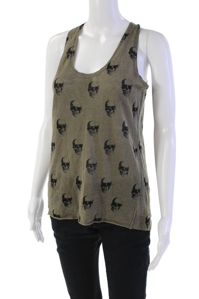 Skull Cashmere Womens Skull Print Sleeveless Scoop Neck Knit Top Green Size XS
