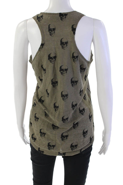 Skull Cashmere Womens Skull Print Sleeveless Scoop Neck Knit Top Green Size XS