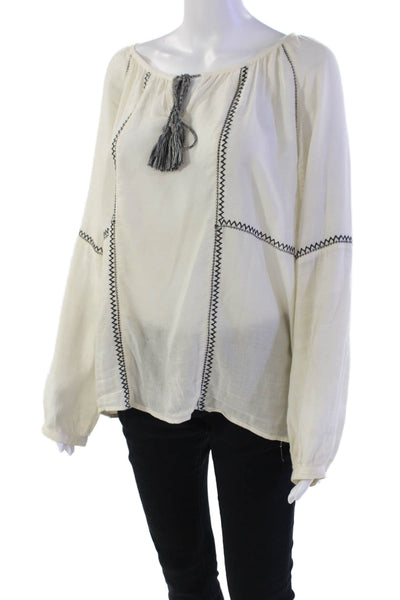 Velvet by Graham & Spencer Womens Long Sleeve Embroidered Tunic White Size L