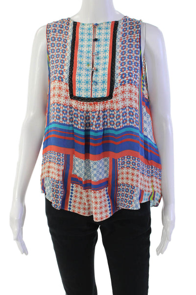 Parker Womens Silk Round Neck Sleeveless Pattern Print Tank Top Multi Size L