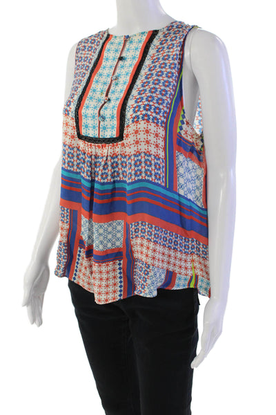 Parker Womens Silk Round Neck Sleeveless Pattern Print Tank Top Multi Size L