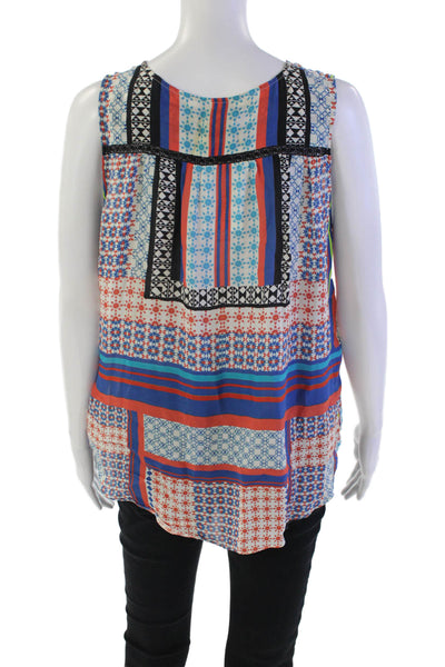 Parker Womens Silk Round Neck Sleeveless Pattern Print Tank Top Multi Size L