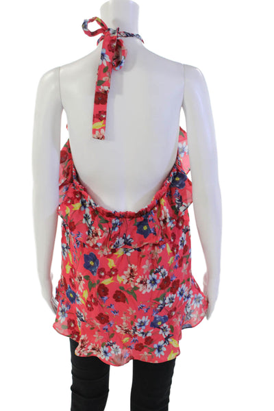 Parker Womens Textured Sleeveless Halter Top Floral Blouse Pink Size L
