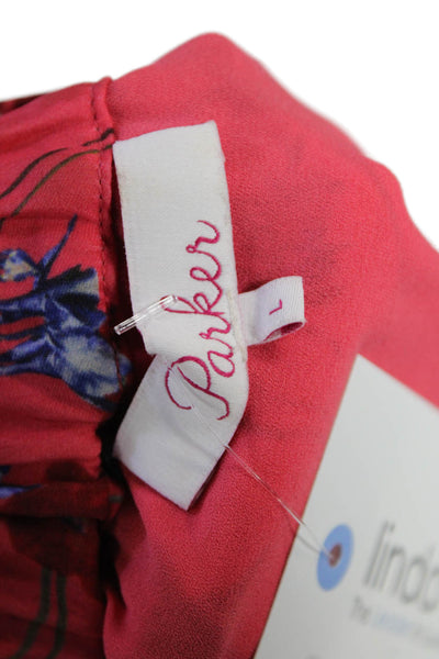 Parker Womens Textured Sleeveless Halter Top Floral Blouse Pink Size L