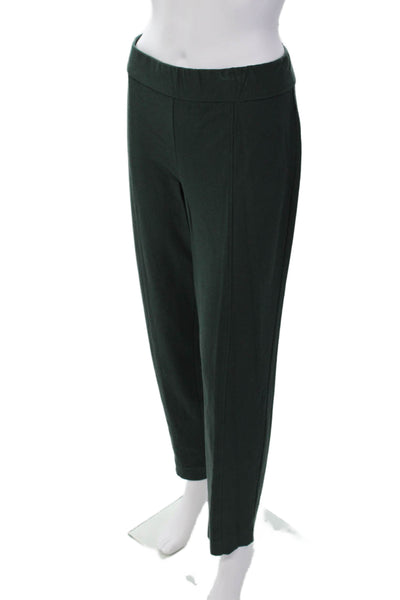 Eileen Fisher Womens Elastic Waist PLeated Straight Leg Pants Green Size L