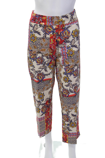 Avenue Montaigne Womens Floral Print Flat Front Slim Fit Pants Red Multi Size 14