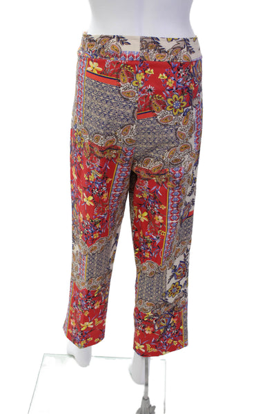 Avenue Montaigne Womens Floral Print Flat Front Slim Fit Pants Red Multi Size 14