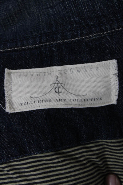 Joanie Schwarz Womens Cotton Buttoned Hooded Crop Jean Jacket Blue Size S