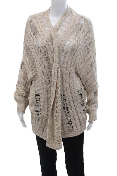 John + Jenn Womens Cotton Open Front Open Knit Cardigan Sweater Beige Size XS