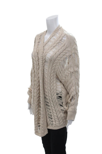 John + Jenn Womens Cotton Open Front Open Knit Cardigan Sweater Beige Size XS
