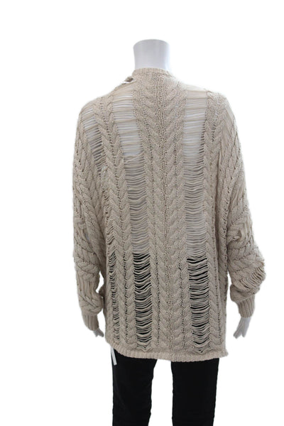 John + Jenn Womens Cotton Open Front Open Knit Cardigan Sweater Beige Size XS