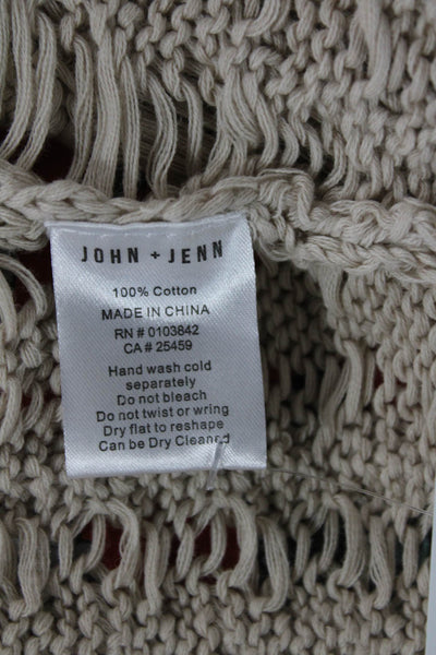 John + Jenn Womens Cotton Open Front Open Knit Cardigan Sweater Beige Size XS