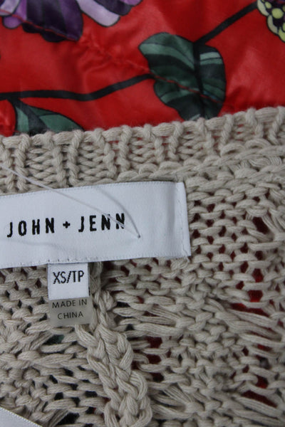 John + Jenn Womens Cotton Open Front Open Knit Cardigan Sweater Beige Size XS
