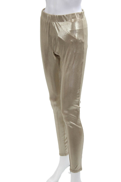 Halston Heritage Womens Elastic Waist Metallic High Rise Leggings Gold Size L