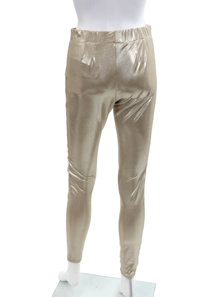 Halston Heritage Womens Elastic Waist Metallic High Rise Leggings Gold Size L