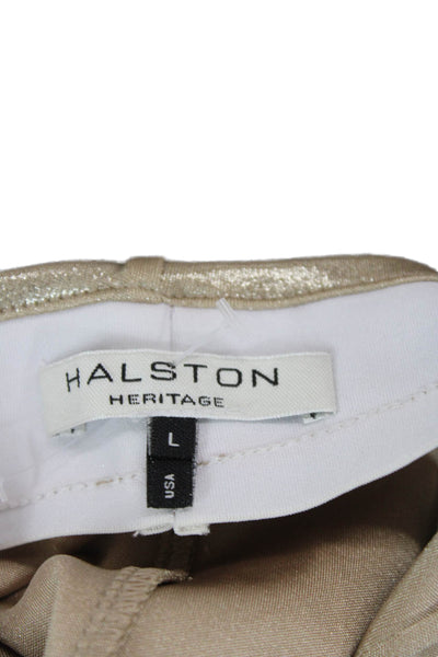 Halston Heritage Womens Elastic Waist Metallic High Rise Leggings Gold Size L