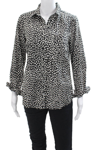 J Crew Womens Cotton Spotted Print Buttoned Long Sleeve Blouse Black Size S