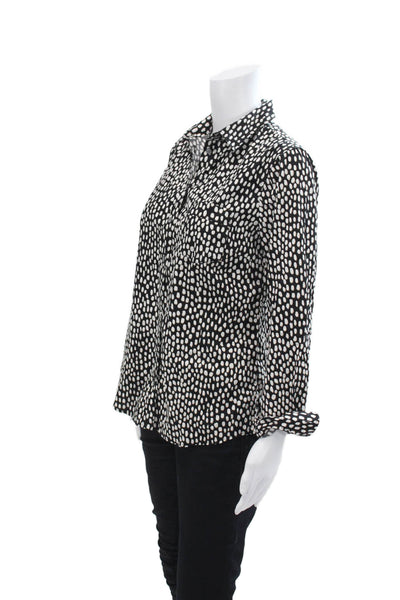 J Crew Womens Cotton Spotted Print Buttoned Long Sleeve Blouse Black Size S
