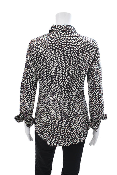 J Crew Womens Cotton Spotted Print Buttoned Long Sleeve Blouse Black Size S