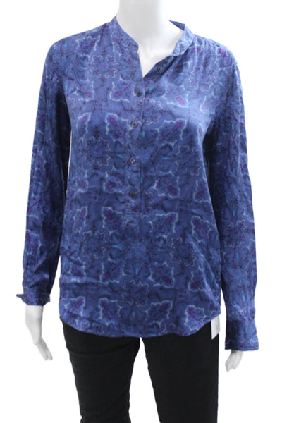 Equipment Femme Womens Silk Long Sleeved Paisley Print Top Blue Size XS
