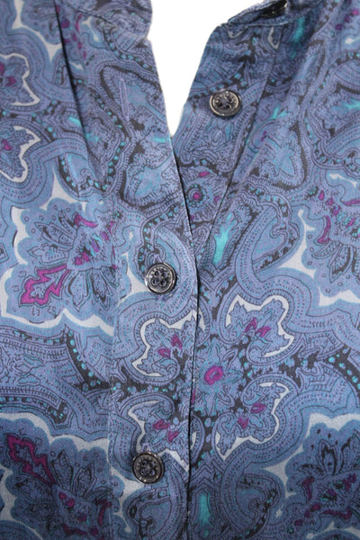 Equipment Femme Womens Silk Long Sleeved Paisley Print Top Blue Size XS