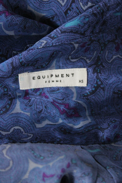 Equipment Femme Womens Silk Long Sleeved Paisley Print Top Blue Size XS
