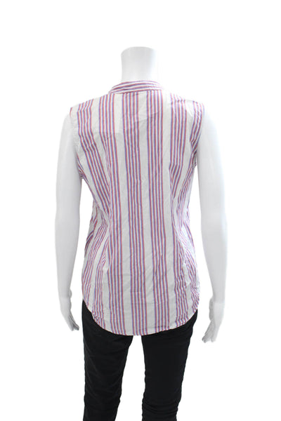 Equipment Womens Cotton Striped Buttoned Sleeveless Blouse Blue Size P