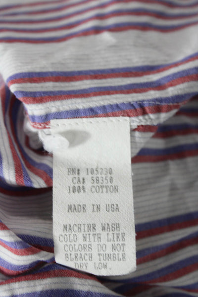 Equipment Womens Cotton Striped Buttoned Sleeveless Blouse Blue Size P