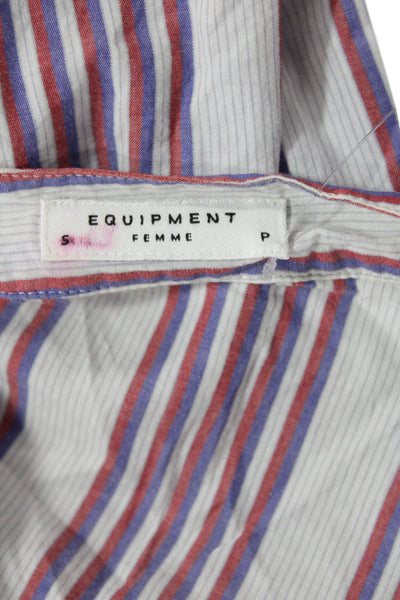 Equipment Womens Cotton Striped Buttoned Sleeveless Blouse Blue Size P