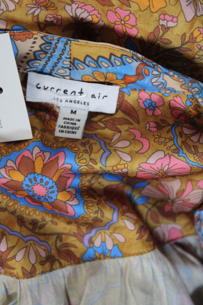Current Air Womens V-Neck Floral Print Peasant Sleeve Blouse Brown Size M