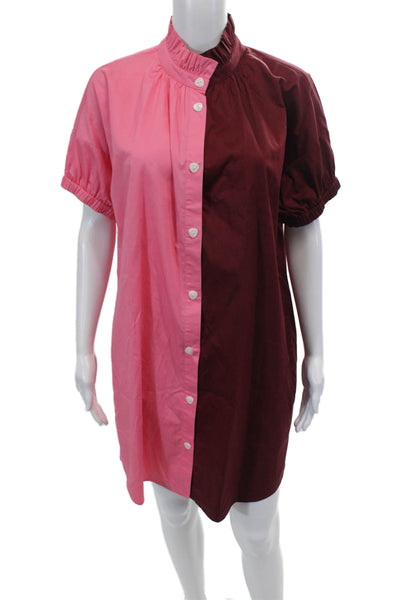 Crosby By Mollie Burch Womens Two-Toned Button Up Shirt Dress Pink Size S