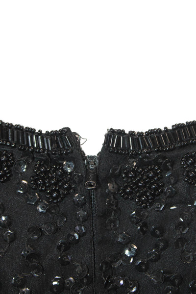 Brilliante Womens Silk Sequin Beaded Round Neck Short Sleeve Dress Black Size L