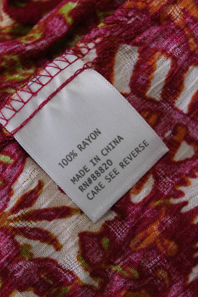Rachel Zoe Womens Floral V-Neck Short Sleeve Pullover Blouse Top Red Size M