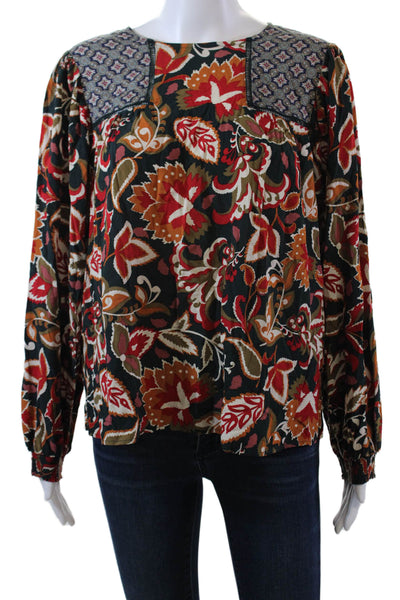 Avara Womens Floral Print Round Neck Long Sleeve Blouse Top Multicolor Size S